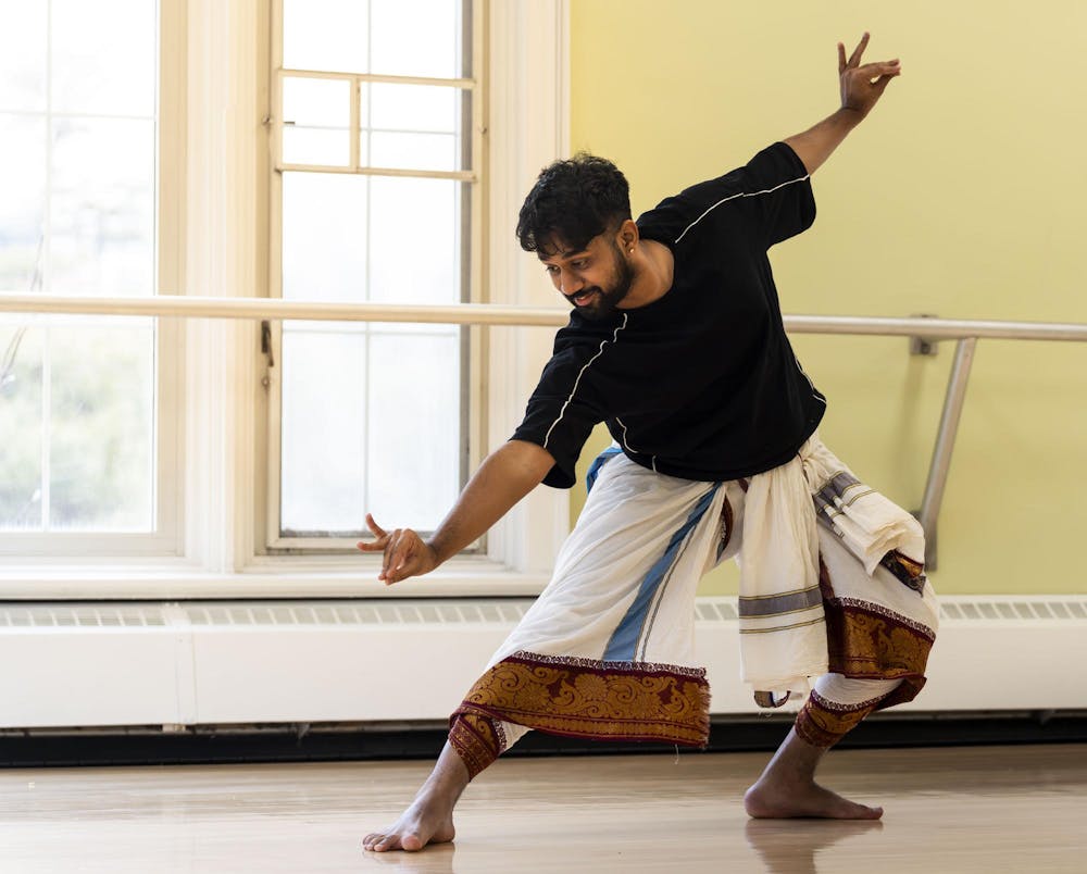 Abhinav Anand rehearses for his upcoming performance in the dance studio in IM Circle in East Lansing, Mich., on Feb. 20, 2026. “I'm definitely really excited,” he said. “I’ve planned out my costume, my jewelry, I have to be a fashion designer.” 