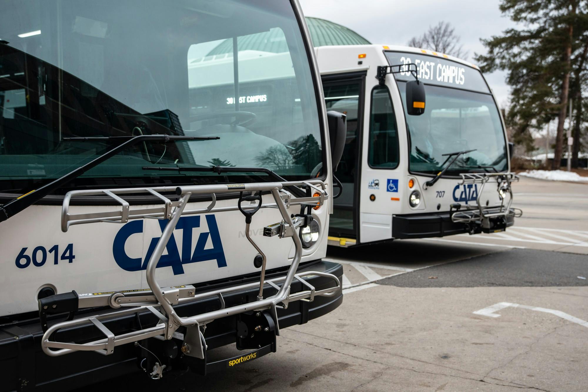 A Cata bus pulls into the Cata Transportation Center on Jan. 29, 2020.