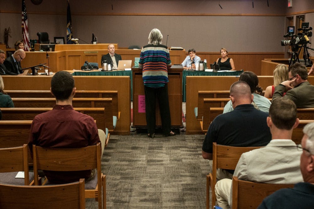 An East Lansing resident addresses the council during a city council meeting on Sept. 13, 2016 at East Lansing City Hall. The city council meets to take action on legislative matters on several Tuesdays of each month.