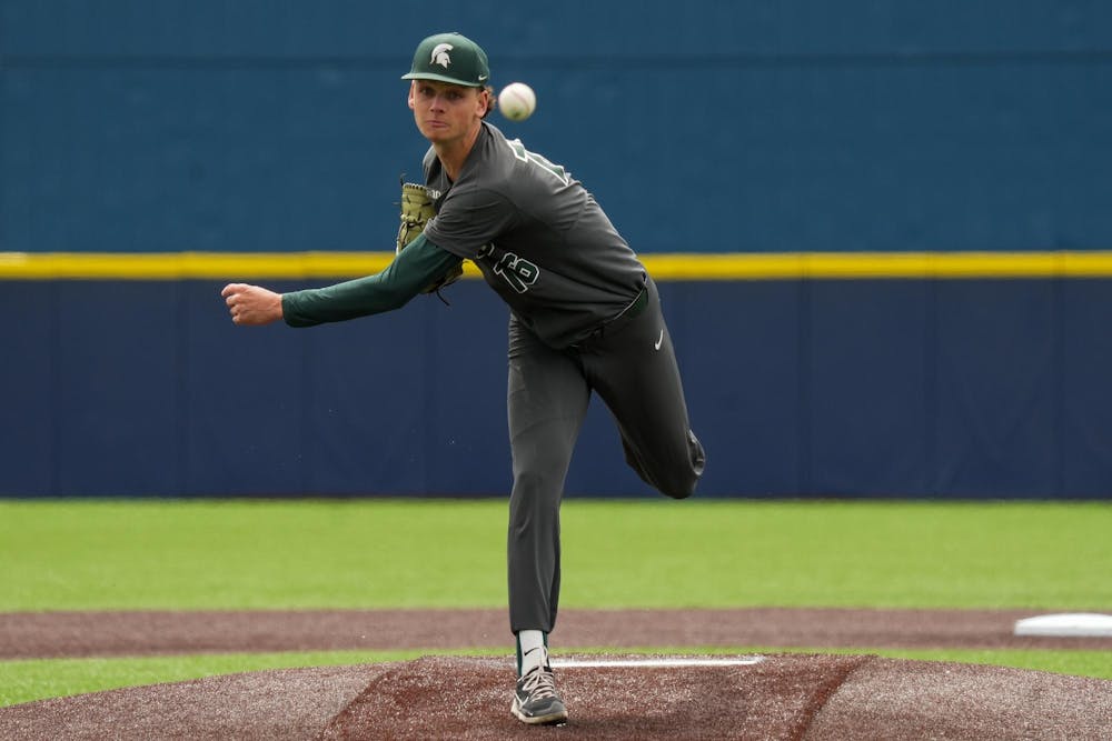 <p>Michigan State junior LHP Joseph Dzierwa (16) throws a pitch at Ray Fisher Stadium on April 26, 2025. The Spartans lost to the Wolverines in the second game 9-2.</p>