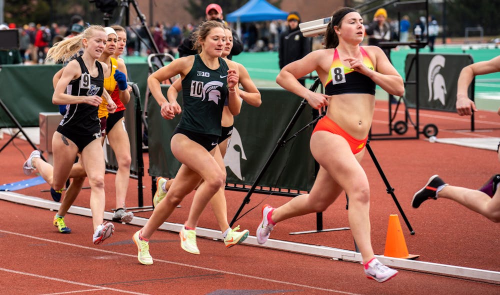 <p>Sophomore distance runner Kaya Kuokkanen runs in the women&#x27;s 800-meter run. Michigan State hosted the Spartan Invite, their first home meet since 2019, at Ralph Young Field on April 1 and 2, 2022. </p>