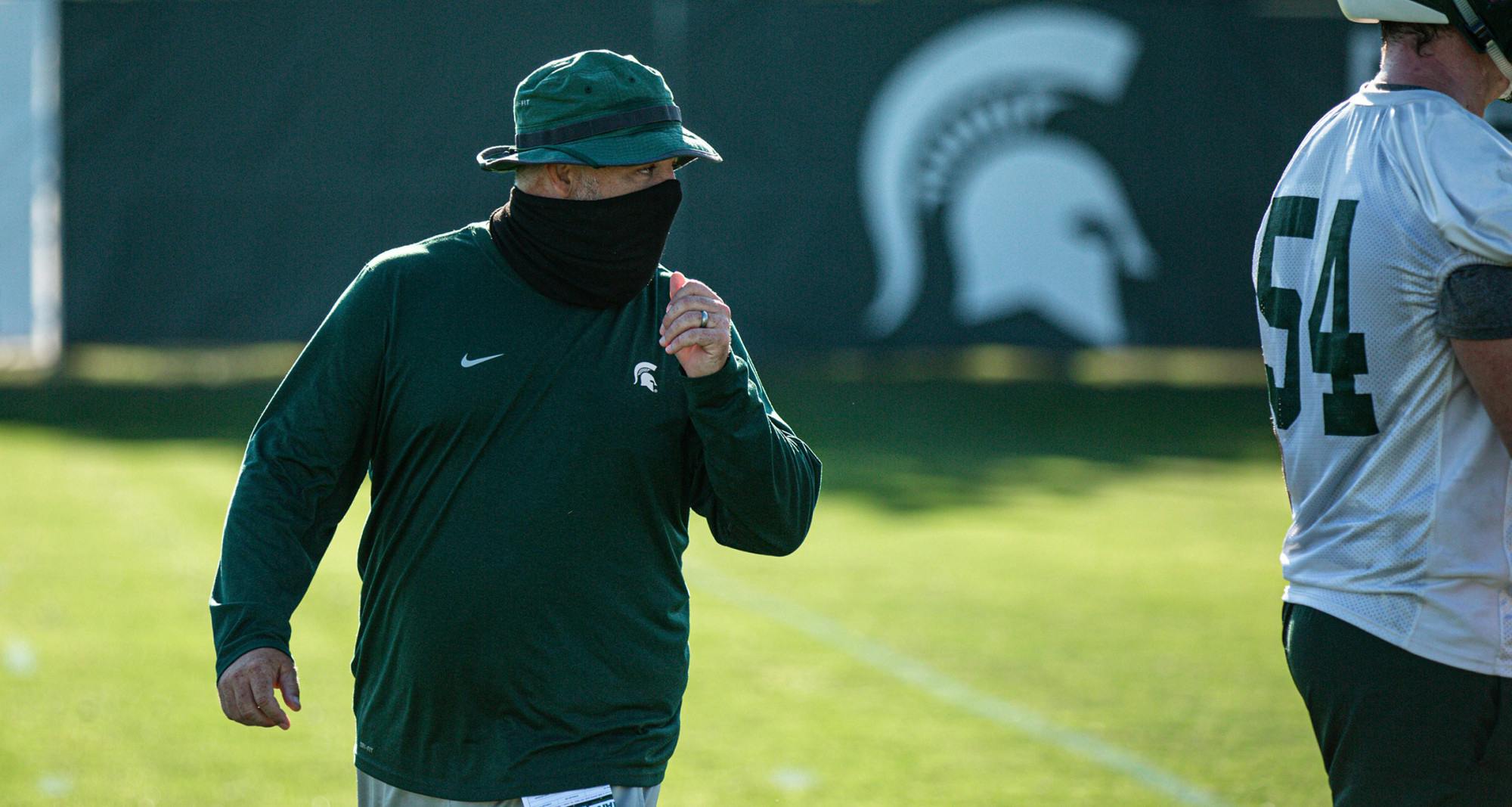 MSU defensive coordinator Scottie Hazelton at MSU's football practice in August 2020.