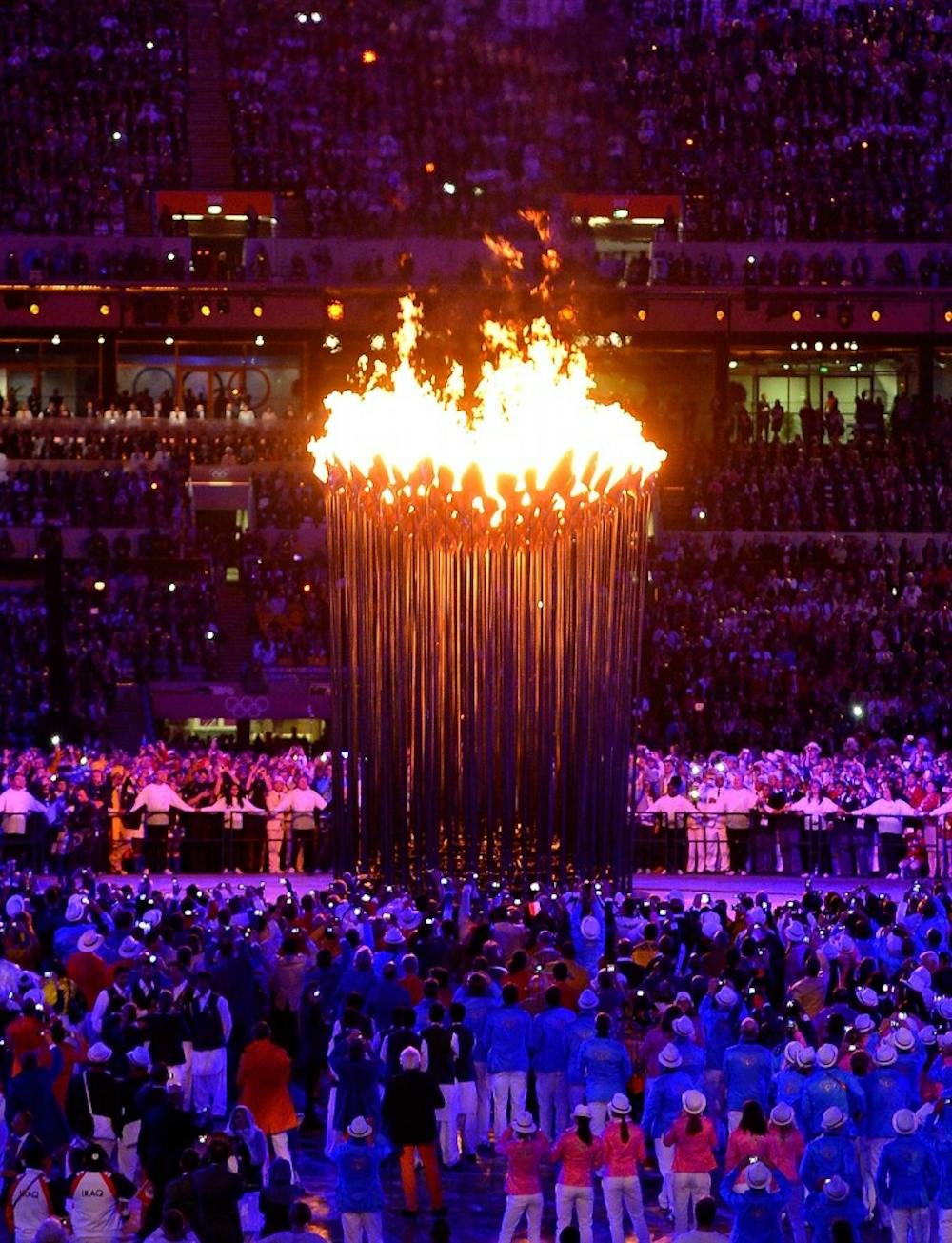 The Olympic cauldron burns in Olympic Stadium during the Opening Ceremony for the London 2012 Summer Olympic Games in London, England, Friday, July 27, 2012. (David Eulitt/Kansas City Star/MCT)