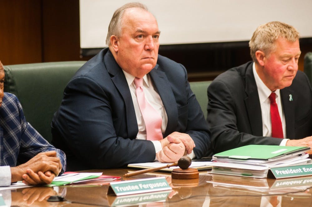 Interim President Engler listens at the Action Meeting of Board of Trustees at the Hannah Administration Building on June 22, 2018.