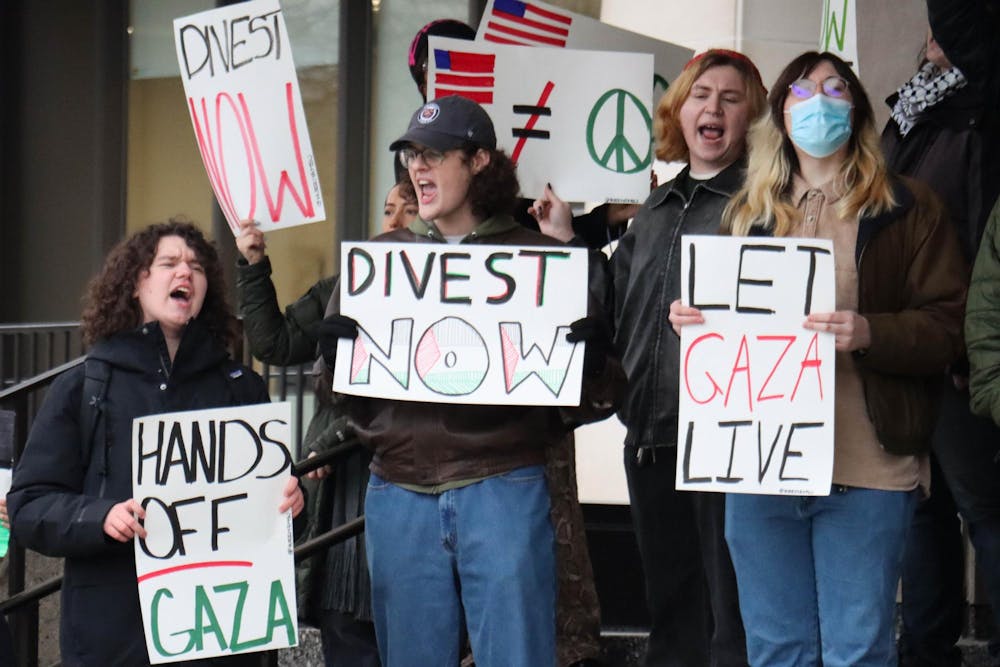 <p>Free Palestine rally held by MSU students at the Hannah Administration Building, Feb. 1, 2024. Members in Lansing fight to make their voices heard, speaking on behalf of those suffering in Palestine. </p>