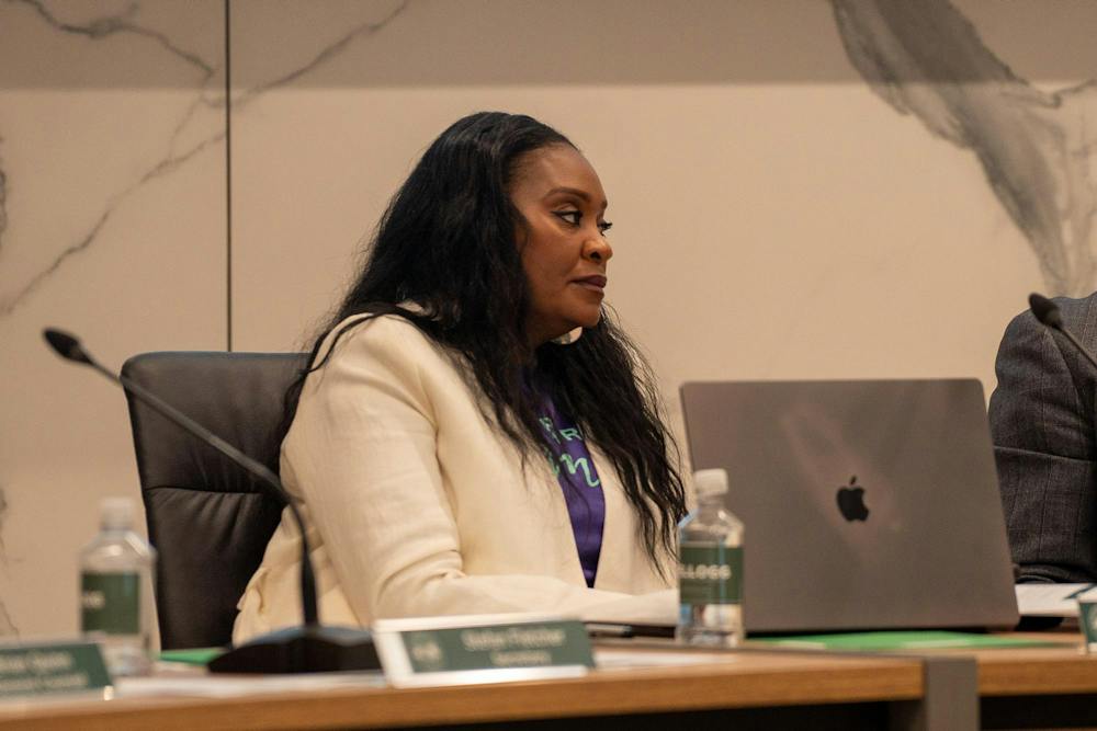 <p>MSU Trustee Rema Vassar glances to left during the MSU Board of Trustees meeting in East Lansing, Mich., on Sept. 11, 2026.</p>