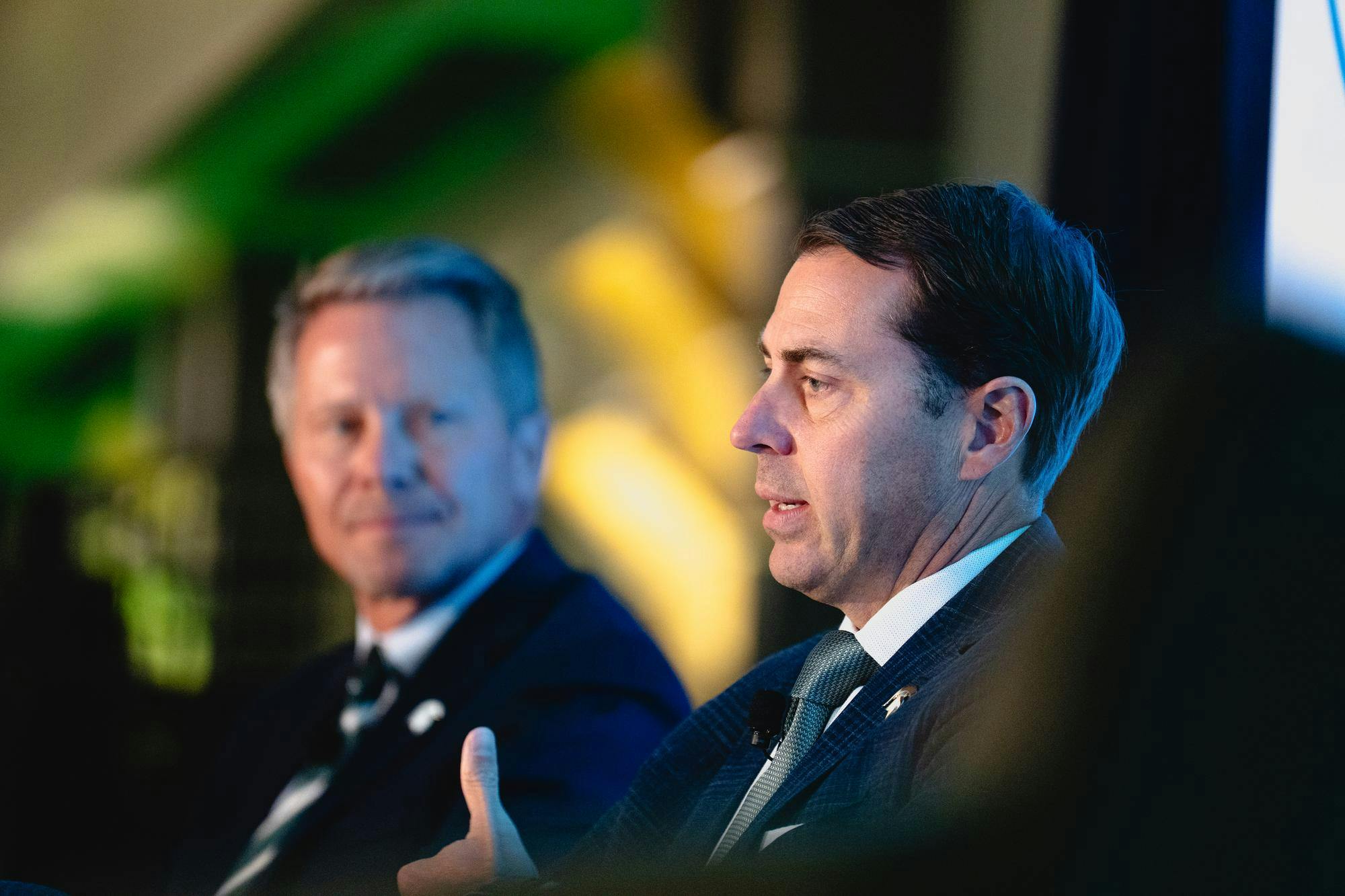 <p>MSU Athletic Director J Batt talks onstage at the Kellogg Center in East Lansing, Michigan on Sept. 11, 2025</p>