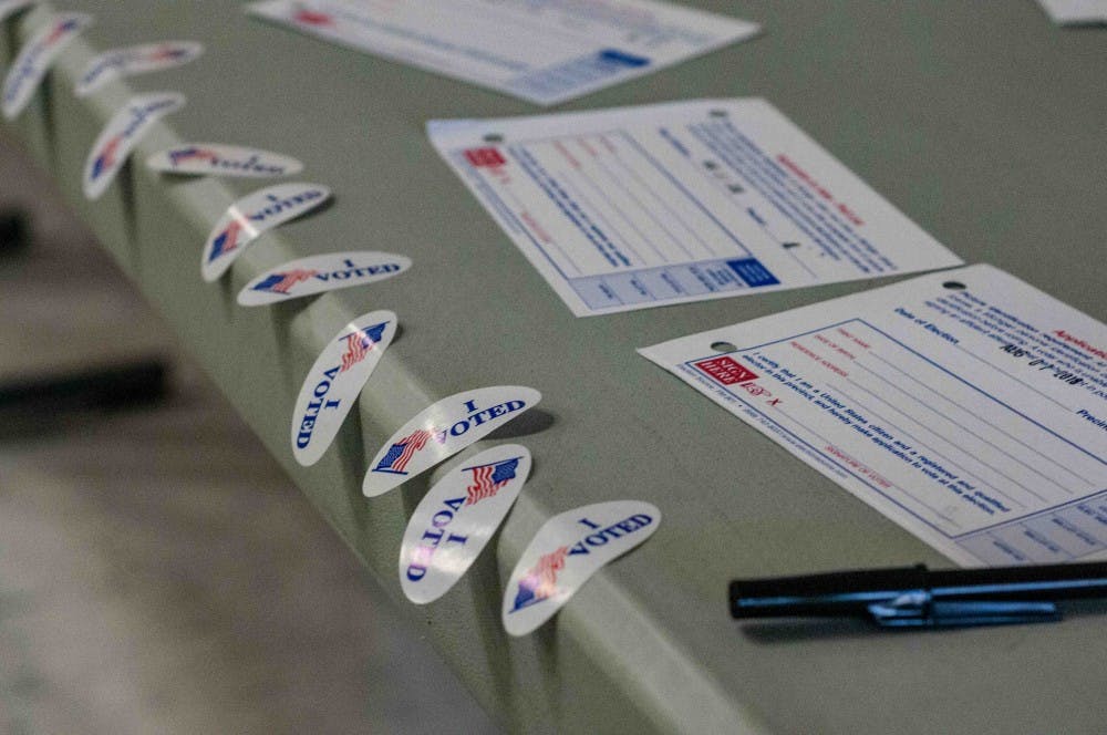 <p>"I Voted" stickers available at Murphy Elementary School on Aug. 7, 2018.</p>