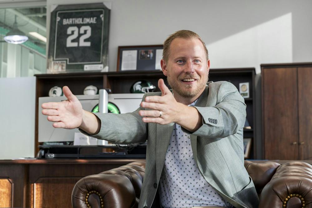 <p>Michigan State athletic director Dan Bartholomae speaks with The State News during an interview in his office in East Lansing, Mich., on Wednesday, Oct. 7, 2026.</p>