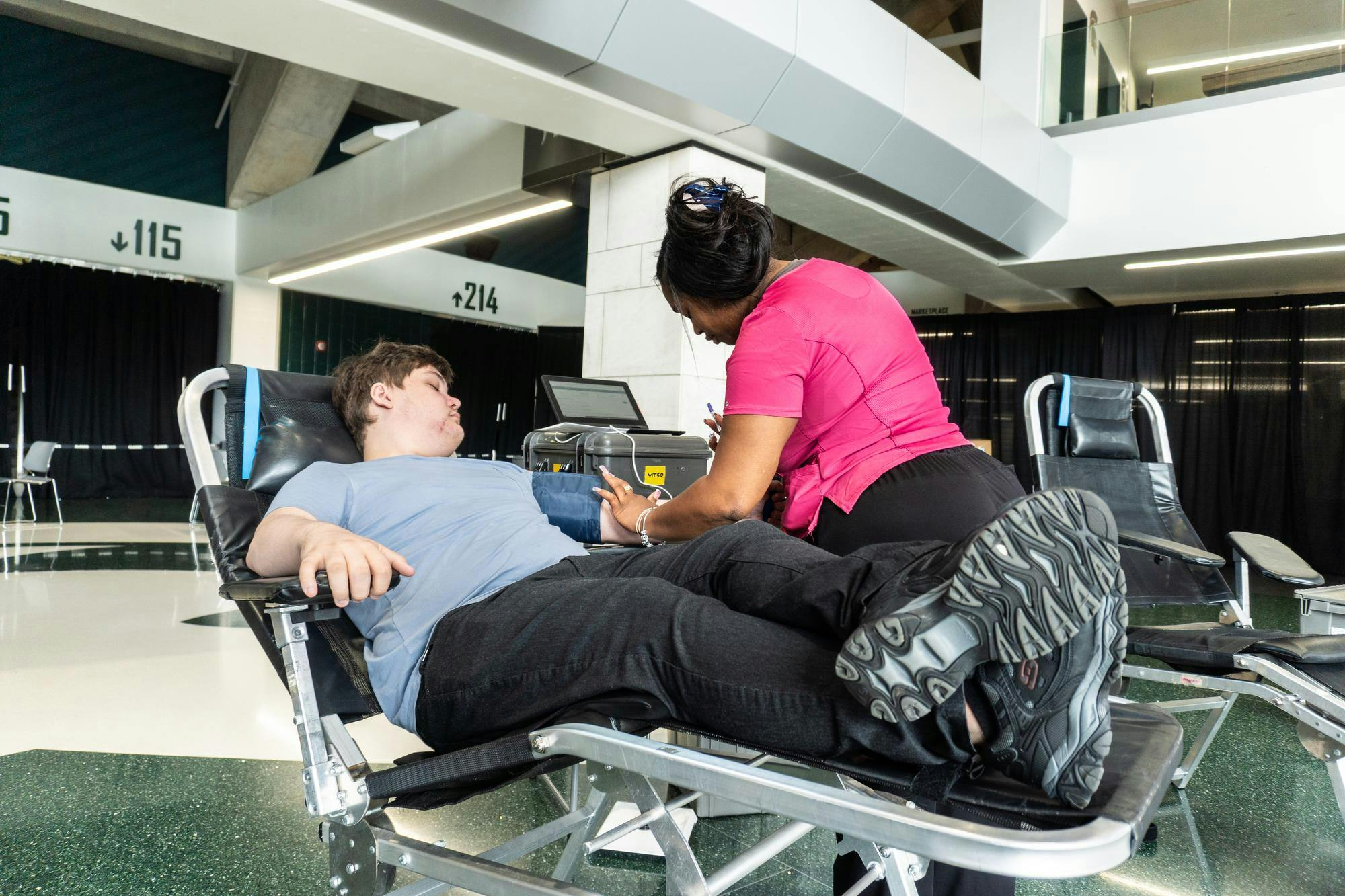 <p>Michigan State graduate student, Andrew Bolles, gets their blood drawn during the Big Ten blood drive at the Breslin Center in East Lansing, Mich., on Wednesday, Sept. 23, 2026.</p>
