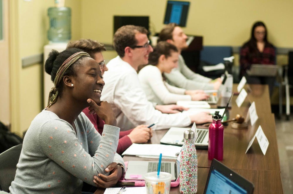 Vice President for Academic Affairs Ewurama Appiagyei-Dankah listens at the ASMSU meeting in the Student Services building on March 22, 2018. (Annie Barker | State News)