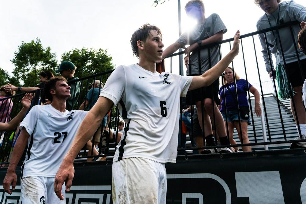 <p>MSU sophomore defender, Charlie Norkett (6) high fives fans after a 4-1 victory over the Niagara Eagles at DeMartin Stadium in East Lansing, Mich., on Sunday, Aug 30, 2026.</p>