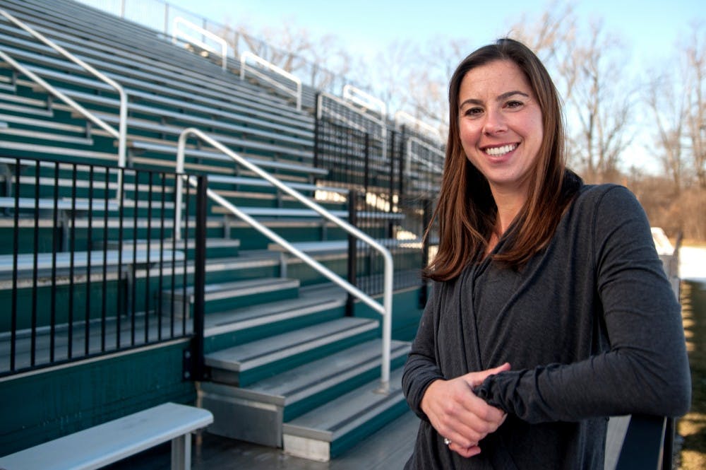 Baltimore, Md. resident, and former MSU soccer player Erin Konheim Mandras poses for a portrait on Jan. 29, 2016 at DeMartin Soccer Stadium. Mandras overcame an eating disorder and currently holds speaking seminars around the country.