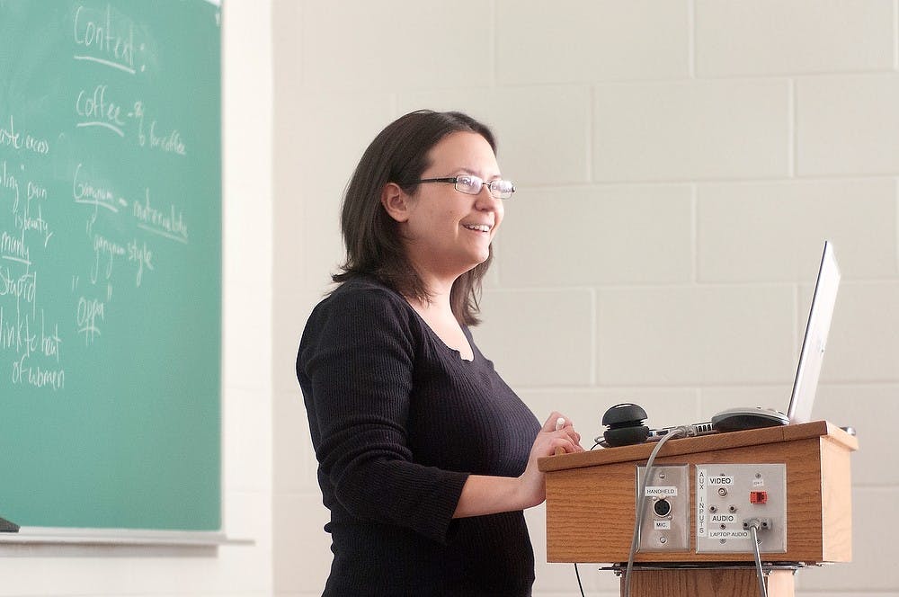 	<p>English graduate student and teaching assistant Megan Charley instructs an English 210 class on Monday, Jan. 7, 2013, in 224 Ernst Bessey Hall. Charley introduced the class to the syllabus and the theory of close reading literature in order to prepare the students for the semester ahead. Danyelle Morrow/The State News</p>