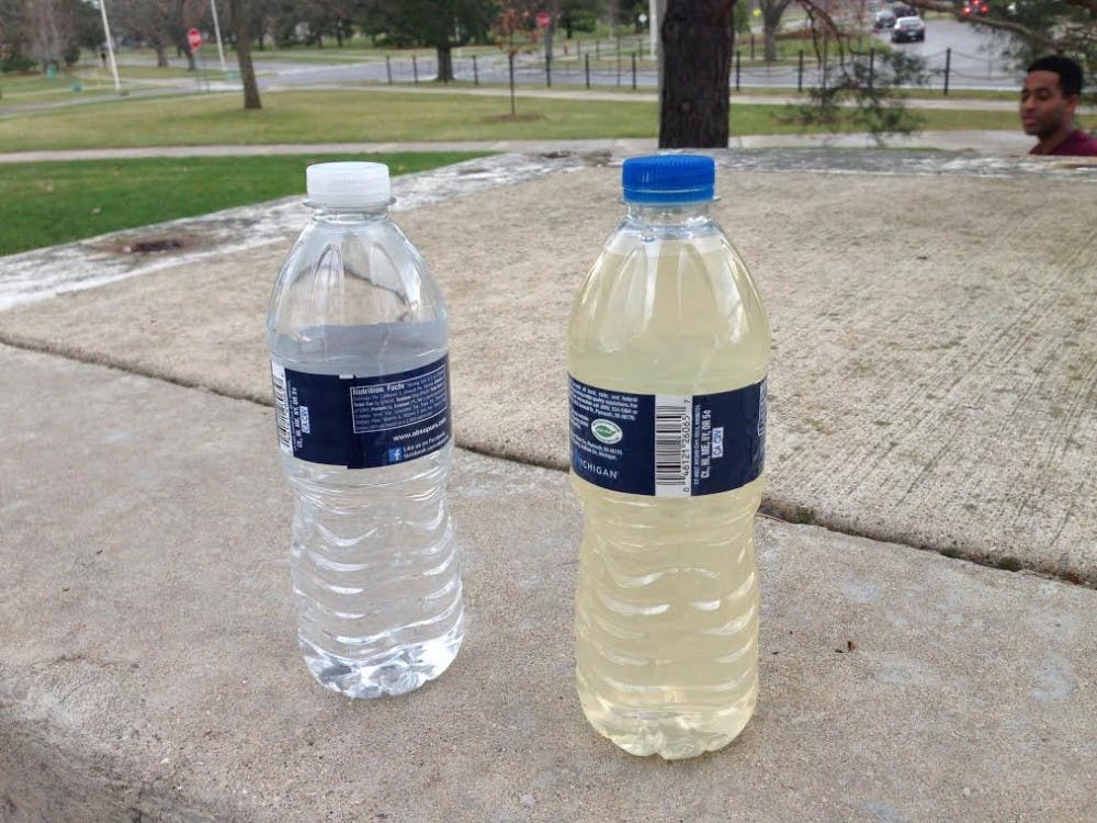 <p>On the left is a fresh bottle of water, while the right bottle is filled with water from a water fountain in&nbsp;the Eli Broad College of Business.&nbsp;</p>