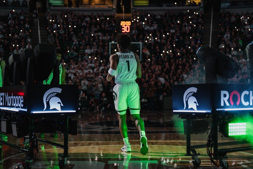 <p>MSU sophomore guard Jeremy Fears (1) steps onto the hardwood, as MSU takes on Bowling Green at the Breslin center on Nov. 16, 2024</p>