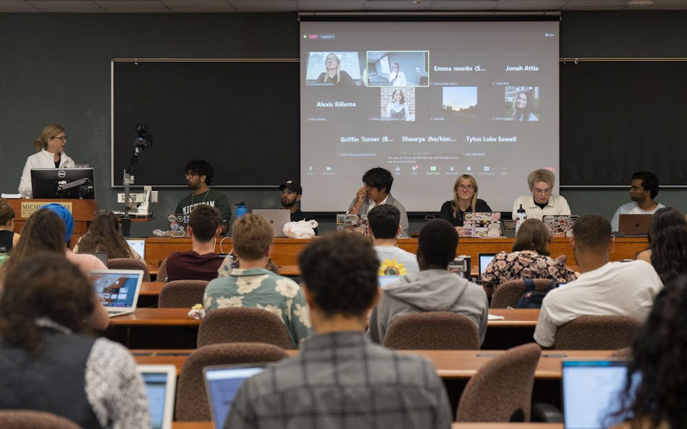 <p>Provost Teresa Woodruff welcomes the ASMSU 2022-23 assembly during their meeting on Thursday, Sept. 1 in the International Center at Michigan State University.</p>