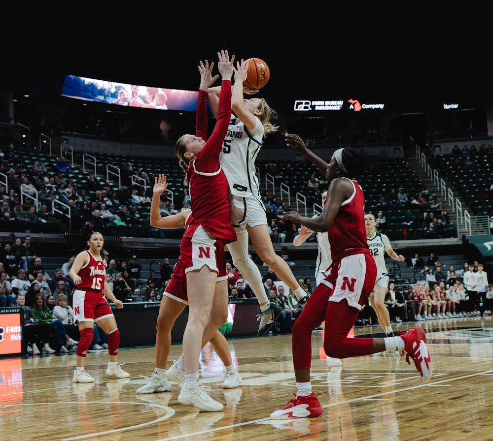 <p>MSU redshirt sophomore guard Kennedy Blair (35) goes for a shot against Nebraska at the Breslin Center in East Lansing, MI, on Jan. 15, 2026.</p>