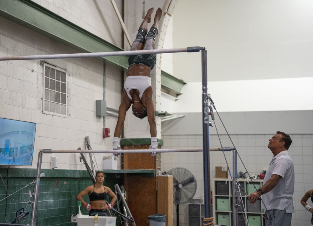 Sophomore all-around competitor Gabrielle Stephen at practice on Friday, March 24, 2023 - one week before the Spartans travel to Pittsburgh, Pa for the second round of the NCAA Regionals tournament. 