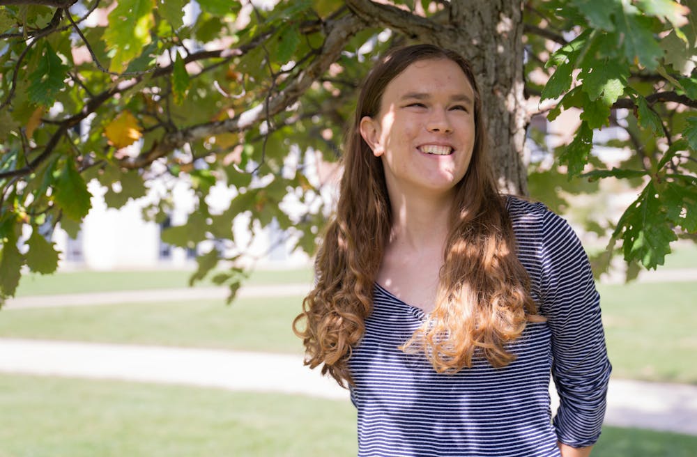 <p>Social work senior Annika Arney stands in front of the MSU Union on Oct. 5, 2022. Arney said she hopes to go into school social work once she graduates. </p>