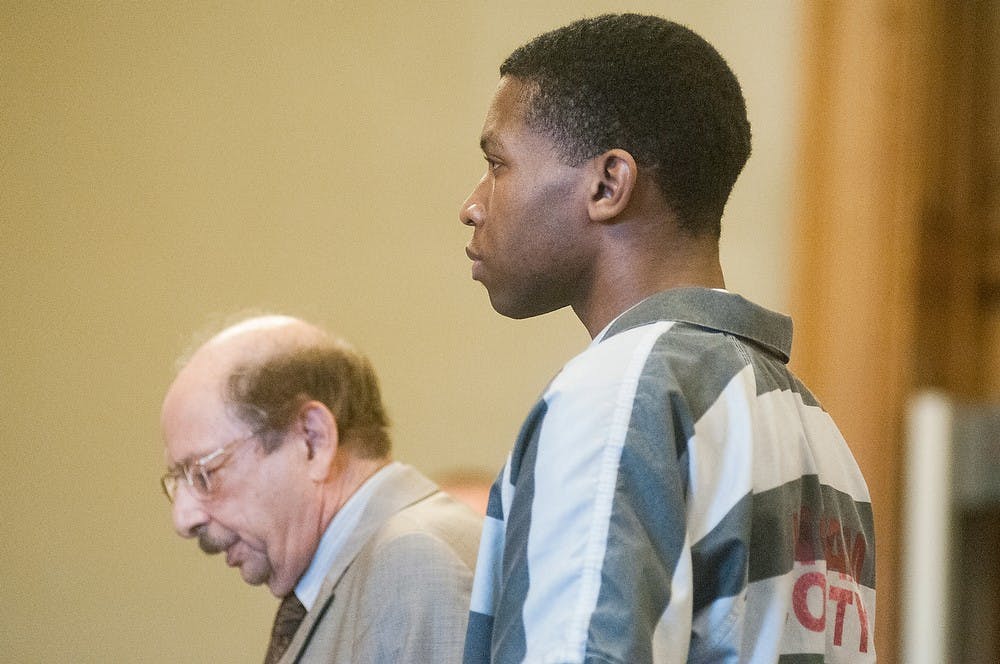 	<p>Detroit resident Dishon Tyran Ambrose, 19, stands during his pretrial on Wednesday, Oct. 3, 2012, in Mason&#8217;s 30th Circuit Court. Ambrose faces a felony charge of selling or furnishing to a minor causing death and a felony charge of accessory after the fact criminal sexual conduct in the first degree. Julia Nagy/The State News</p>