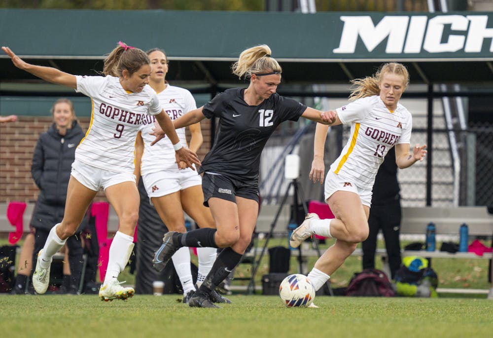 Sophomore forward Jordyn Wickes, 12, during Michigan State’s game against Minnesota in the quarterfinals of the B1G Championships on Sunday, Oct. 30, 2022 at DeMartin Stadium. The Spartans ultimately beat the Golden Gophers, 2-1.