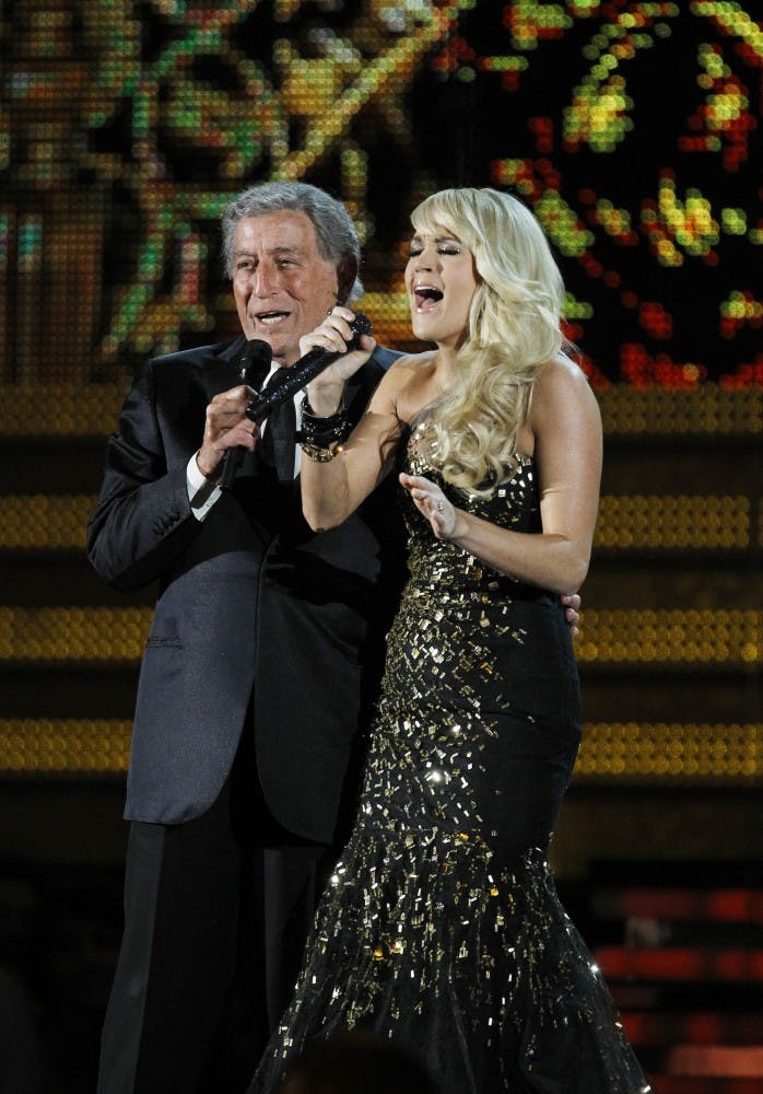 Tony Bennett performs with Carrie Underwood during the 54th Annual Grammy Awards at the Staples Center in Los Angeles, California, on Sunday, February 12, 2012. (Robert Gauthier/Los Angeles Times/MCT)