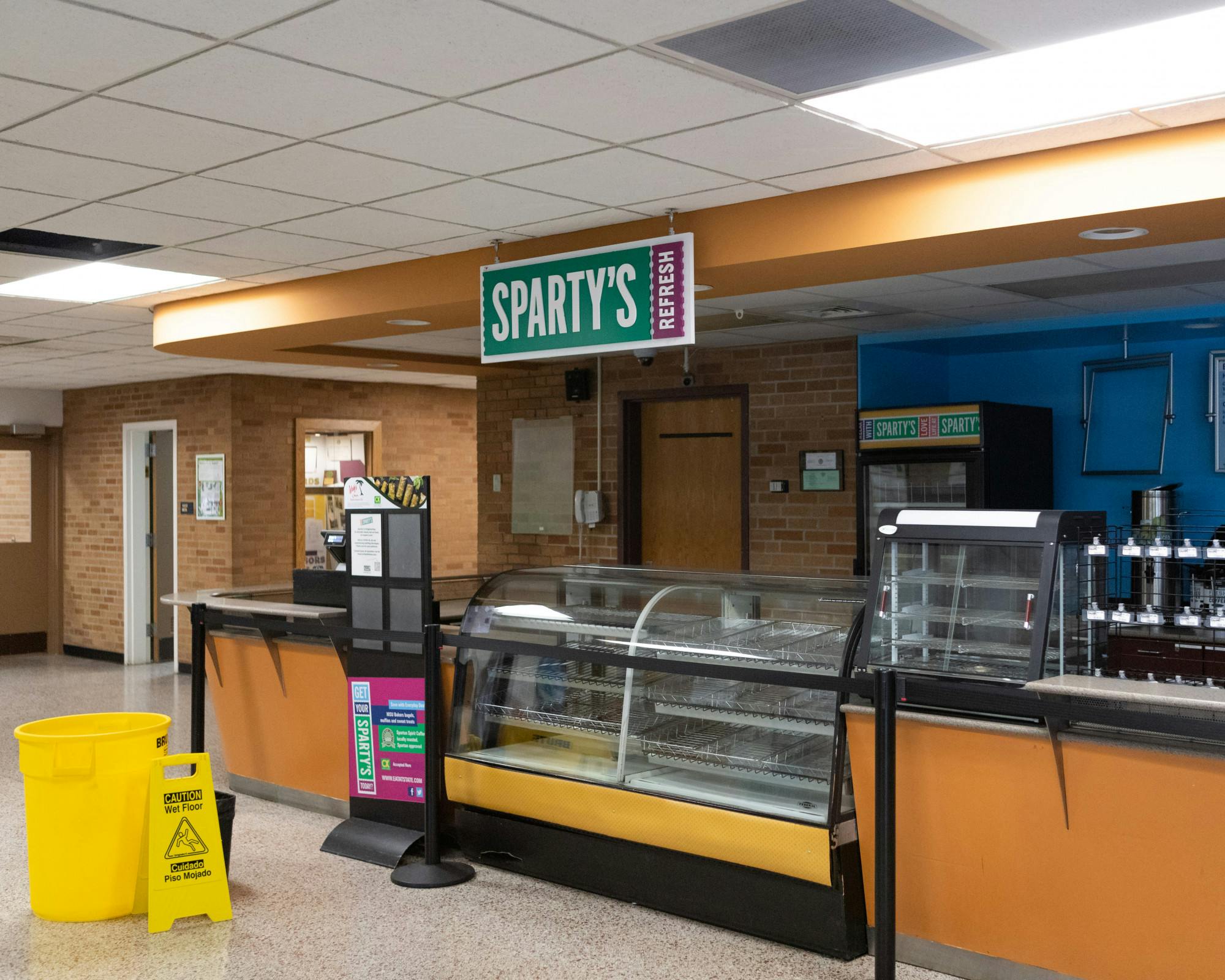 <p>Rows of empty and unused equipment are left behind as the Sparty’s Cafe at the Engineering Building at Michigan State University sits closed. Shot on Nov. 9, 2021.</p>