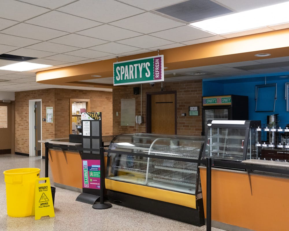 <p>Rows of empty and unused equipment are left behind as the Sparty’s Cafe at the Engineering Building at Michigan State University sits closed. Shot on Nov. 9, 2021.</p>