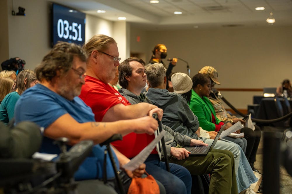 <p>Residents of East Lansing attend a City Council meeting at the Hannah Community Center in East Lansing, Michigan, on March 17, 2025.</p>