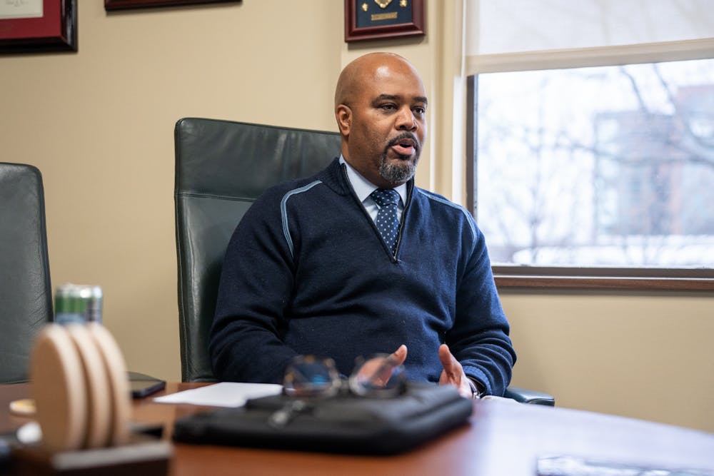 MSU Vice President for Public Safety and Chief of Police Marlon Lynch in his office during an exclusive interview with The State News on March 2, 2023. 