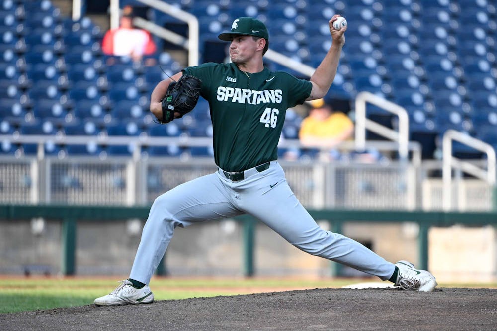 <p>Eight-seed MSU baseball lost to the top-seeded Maryland Terrapins during the first round of the Big Ten Tournament in Omaha, Neb. on May 23, 2023. Courtesy photo by Steve Branscombe.</p>