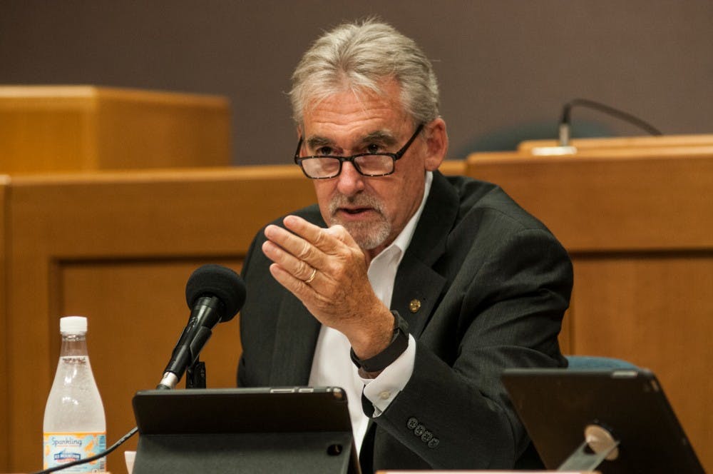 East Lansing Mayor Mark Meadows speaks during a city council meeting on Sept. 13, 2016 at East Lansing City Hall. The city council meets to take action on legislative matters on several Tuesdays of each month.