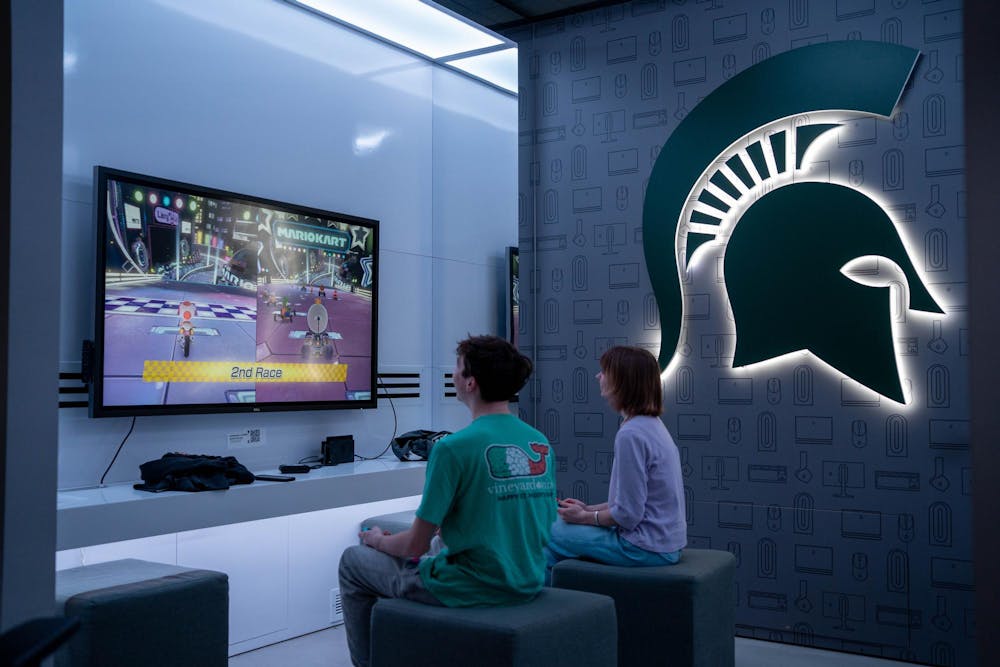 <p>Michigan State students play Mario Kart inside the MSU Alienware lounge at the Communication, Arts and Sciences building in East Lansing, Michigan on March 26, 2026.</p>