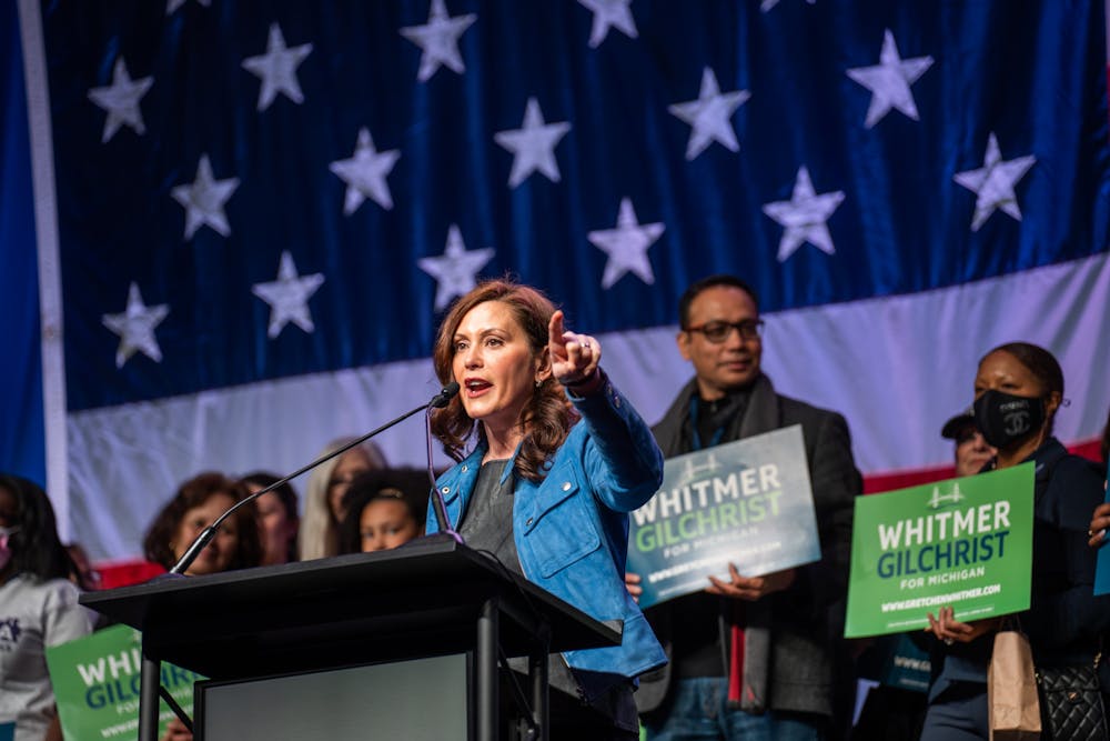 <p>Gov. Gretchen Whitmer speaks at the Michigan Democratic Party Spring Endorsement Convention on April 9, 2022.</p>