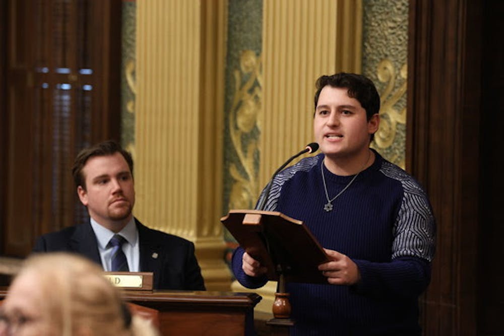State Rep. Noah Arbit (D-West Bloomfield) speaks on behalf of the passage of House Resolution 68 to condemn antisemetic rhetoric on Thursday, March 23, 2023 at the state Capitol in Lansing. Photo courtesy of Michigan House Democrats.