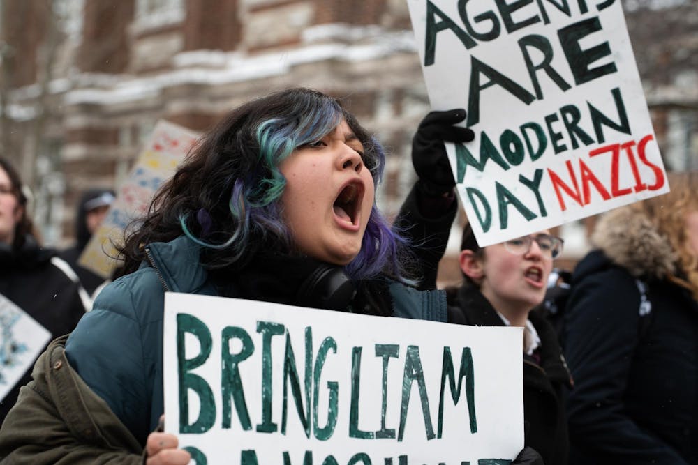 <p>Students gather to protest ICE at Michigan State's Spartan Statue in East Lansing, Michigan on Thursday, Jan. 29, 2026.</p>