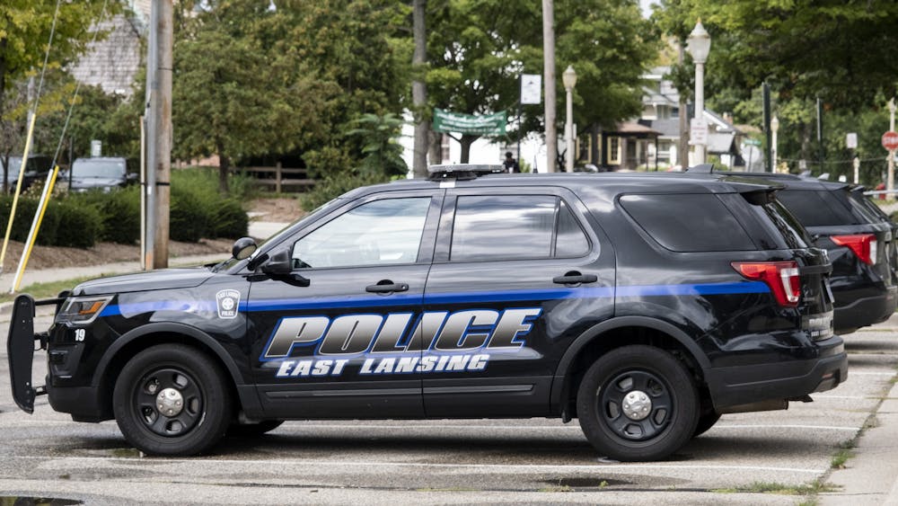 A police car at the East Lansing Police Department in East Lansing on Sept. 21, 2021.