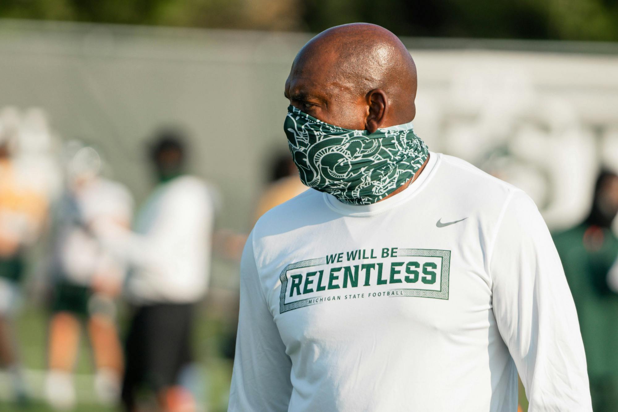 Head football coach Mel Tucker at practice. Photo Courtesy of Michigan State Athletic Communications. 