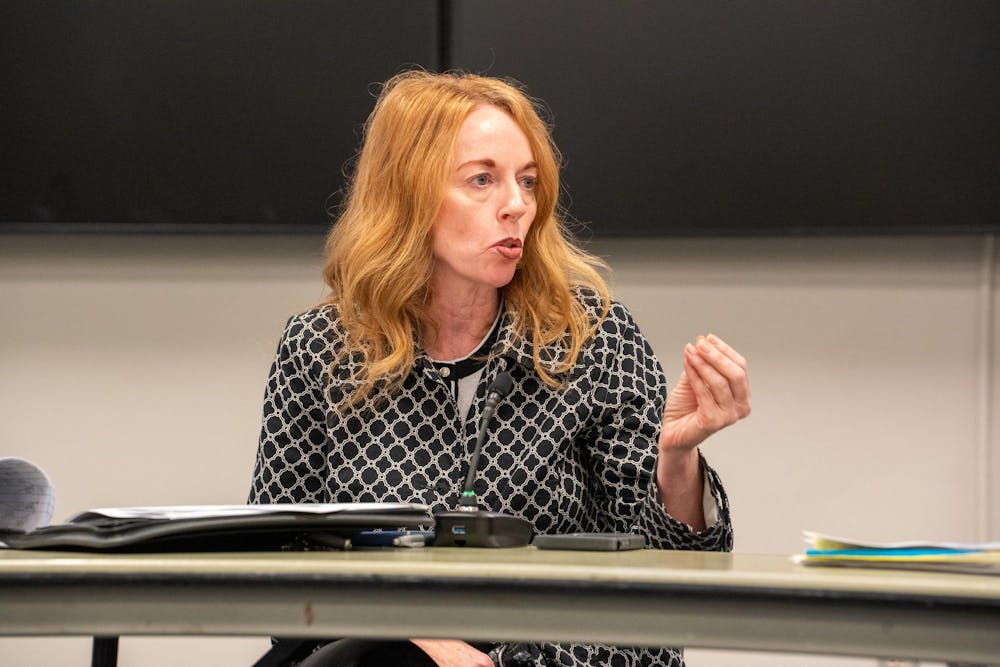 <p>ELPD Police Chief Jen Brown at an East Lansing Independent Police Oversight Commission meeting at Hannah Community Center on Wednesday, Sept. 10, 2025.</p>
