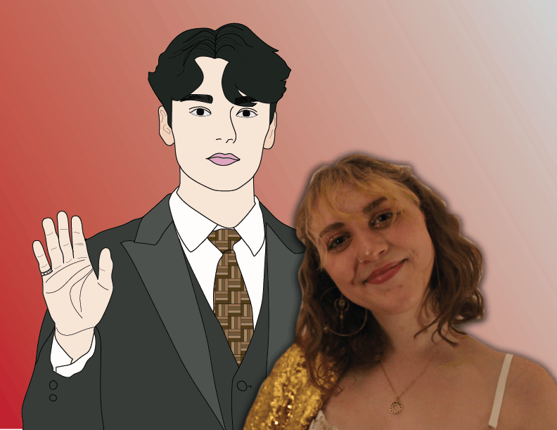 <p>An illustration of Hansol &quot;Vernon&quot; Chwe with a photo of Karly Graham. </p>