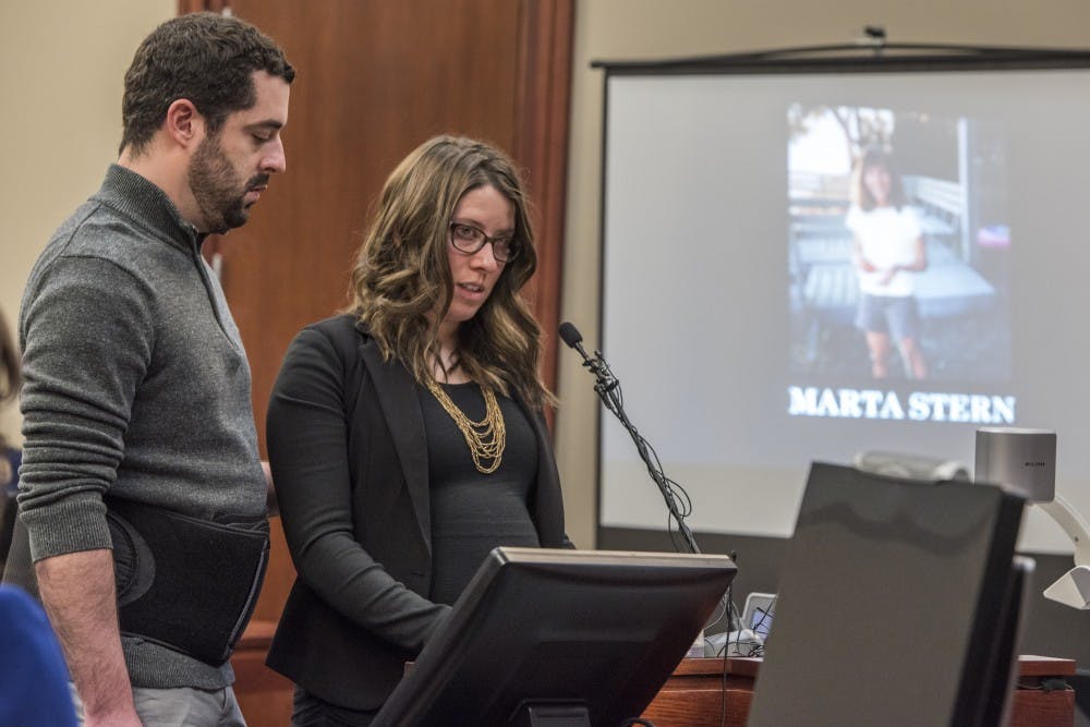 <p>Marta Stern gives her statement on the fifth day of Ex-MSU and USA Gymnastics Dr. Larry Nassar's sentencing on Jan. 22, 2018 at the Ingham County Circuit Court in Lansing. "I would emotional withdraw from my body as a means to cope," Stern said.</p>