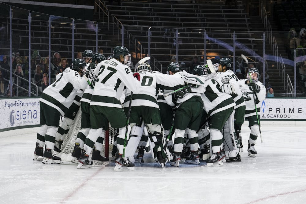 MSU hockey gets ready for another game against Michigan on January 9, 2021 at Munn Ice Arena. The Spartans defeated the Woverines, 3-2.