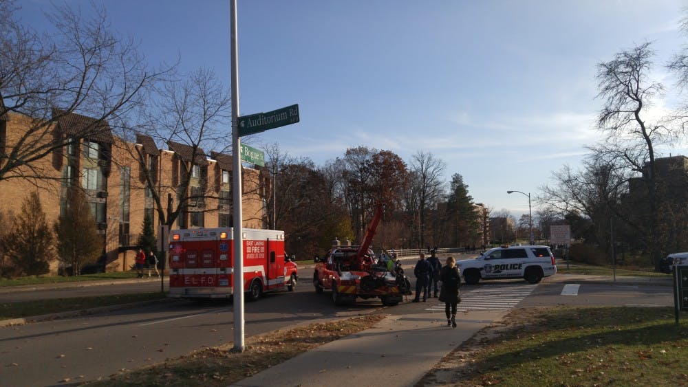 MSU and East Lansing police responded to a car, moped crash at the corner of Bogue Street and Auditorium Road Tuesday afternoon. The moped driver sustained non life-threatening injuries. 