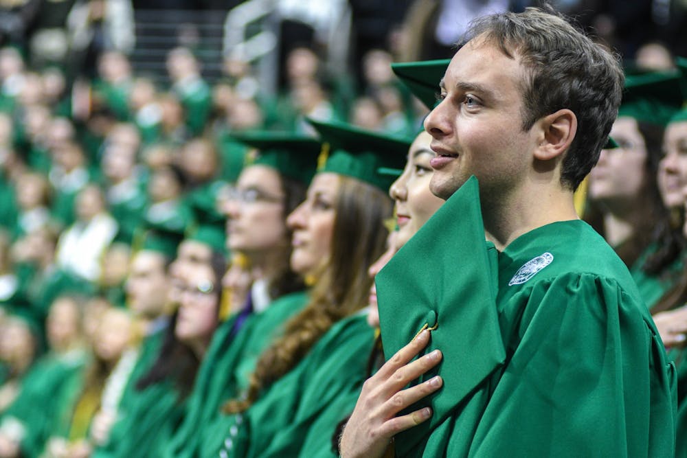 A moment from the Fall 2019 Commencement ceremony at Breslin Center on Dec. 14, 2019.
