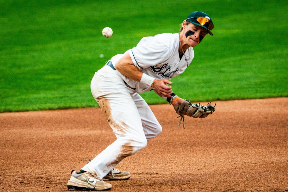 MSU junior infielder Randy Seymour (35) fails to field a ground ball during a game at McLane Stadium on April 13, 2025.
