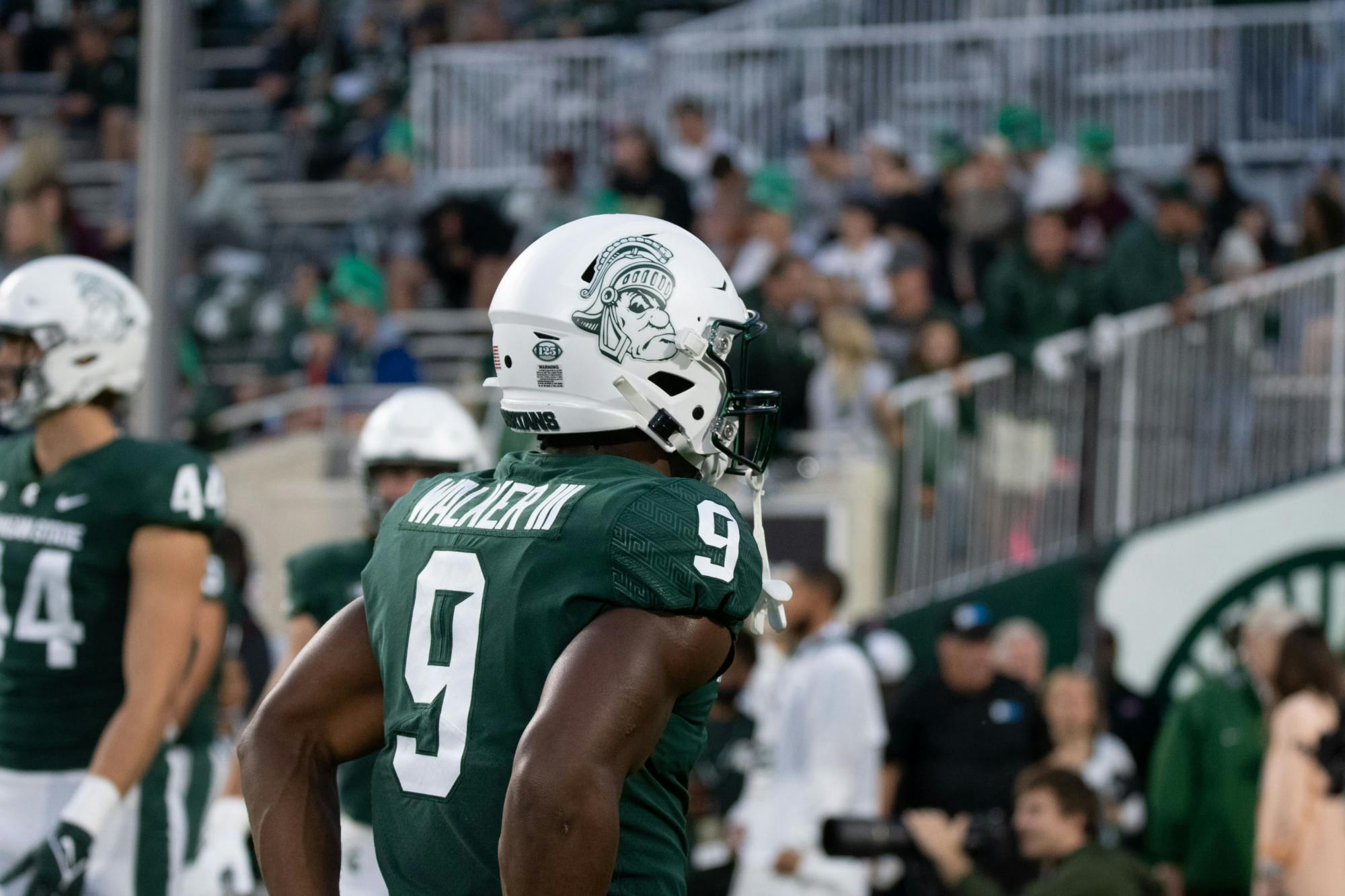 <p>Redshirt junior running back Kenneth Walker lll during the MSU homecoming game against Western Kentucky on Oct. 2, 2021. </p>