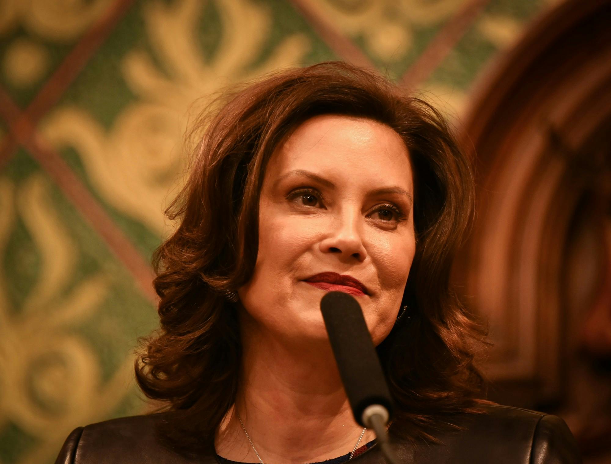 <p>Michigan Gov. Gretchen Whitmer during her second State of the State address at the Michigan State Capitol in Lansing on Jan. 29, 2020.</p>