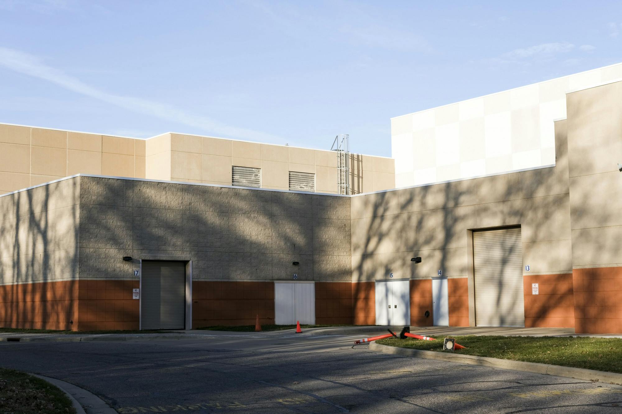 <p>The back of East Lansing High School where you can drop off donations for a food drive. Photo taken Dec. 10, 2020.</p>