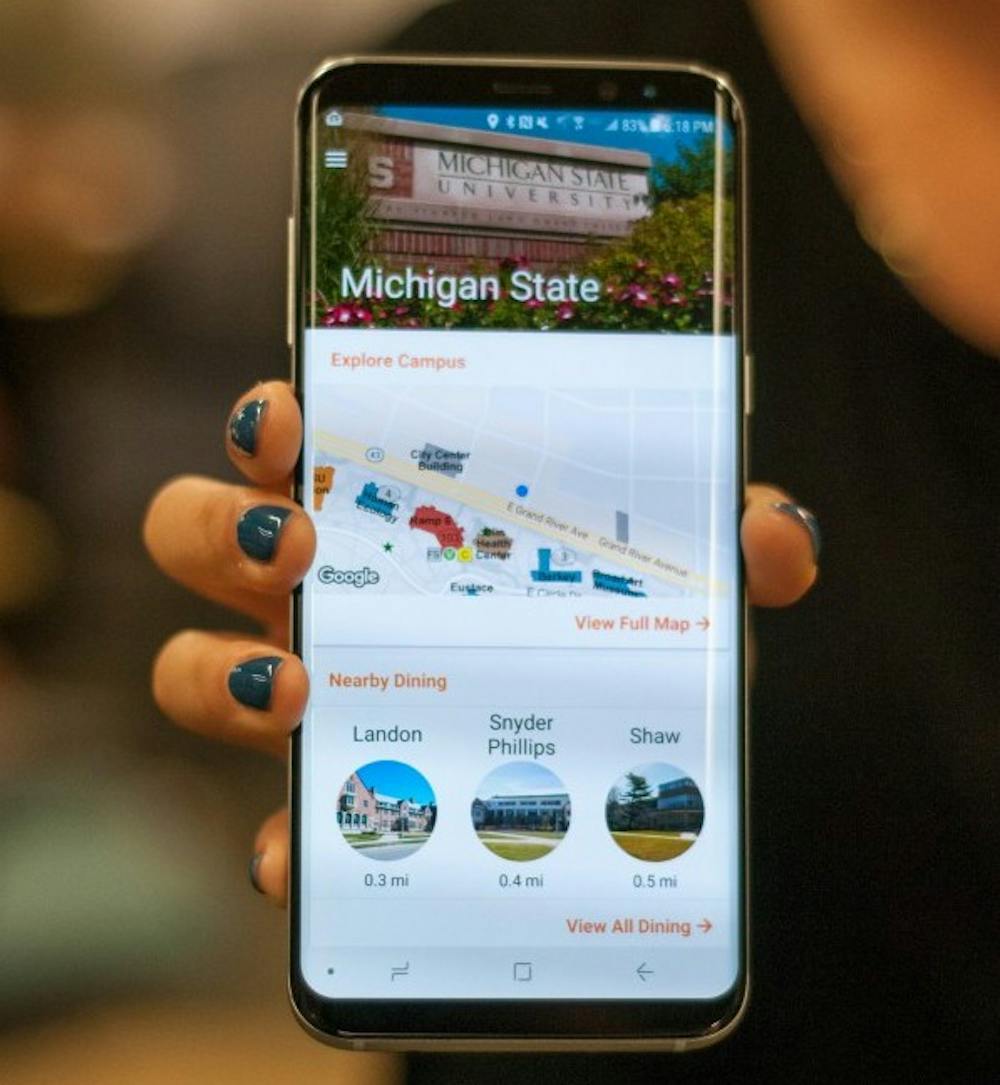 The new MSU app designed to assist students around campus and increase community involvement is pictured on Sept. 16, 2018. The app was conceived by Michigan State engineering and computer science students.